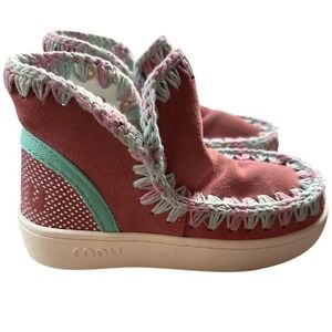 Mou Boots Summer Eskimo Sneaker Pink Teal Crochet Stitching‎ Girls 1.5 EU 34 NWT